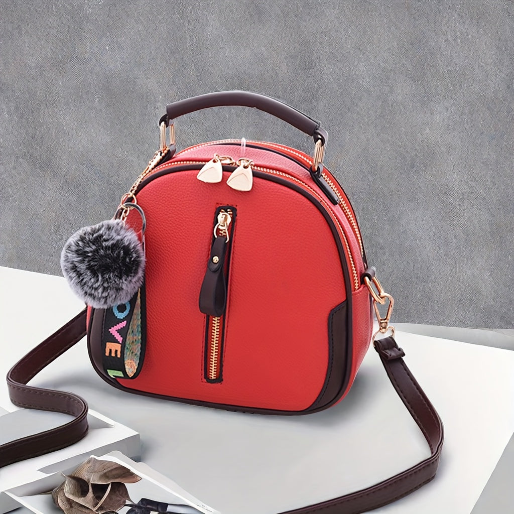 Women's Large Capacity Brown and Gray PU Handbag with Adjustable Strap and Zipper Closure