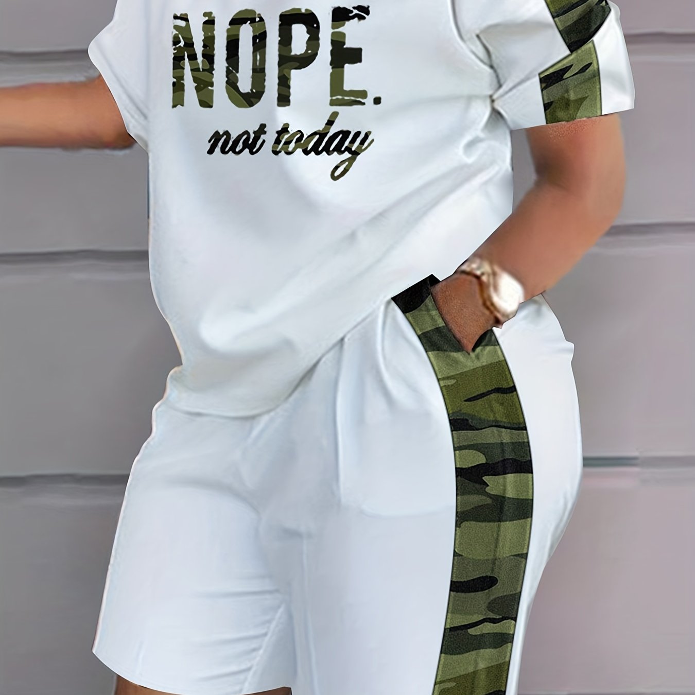 Plus Size Women's Letter Print Short Sleeve Tee and Shorts Set