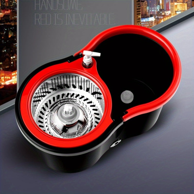 Black Steel Rotating Mop Bucket Set with Dual Drive Mop for Wet and Dry Cleaning