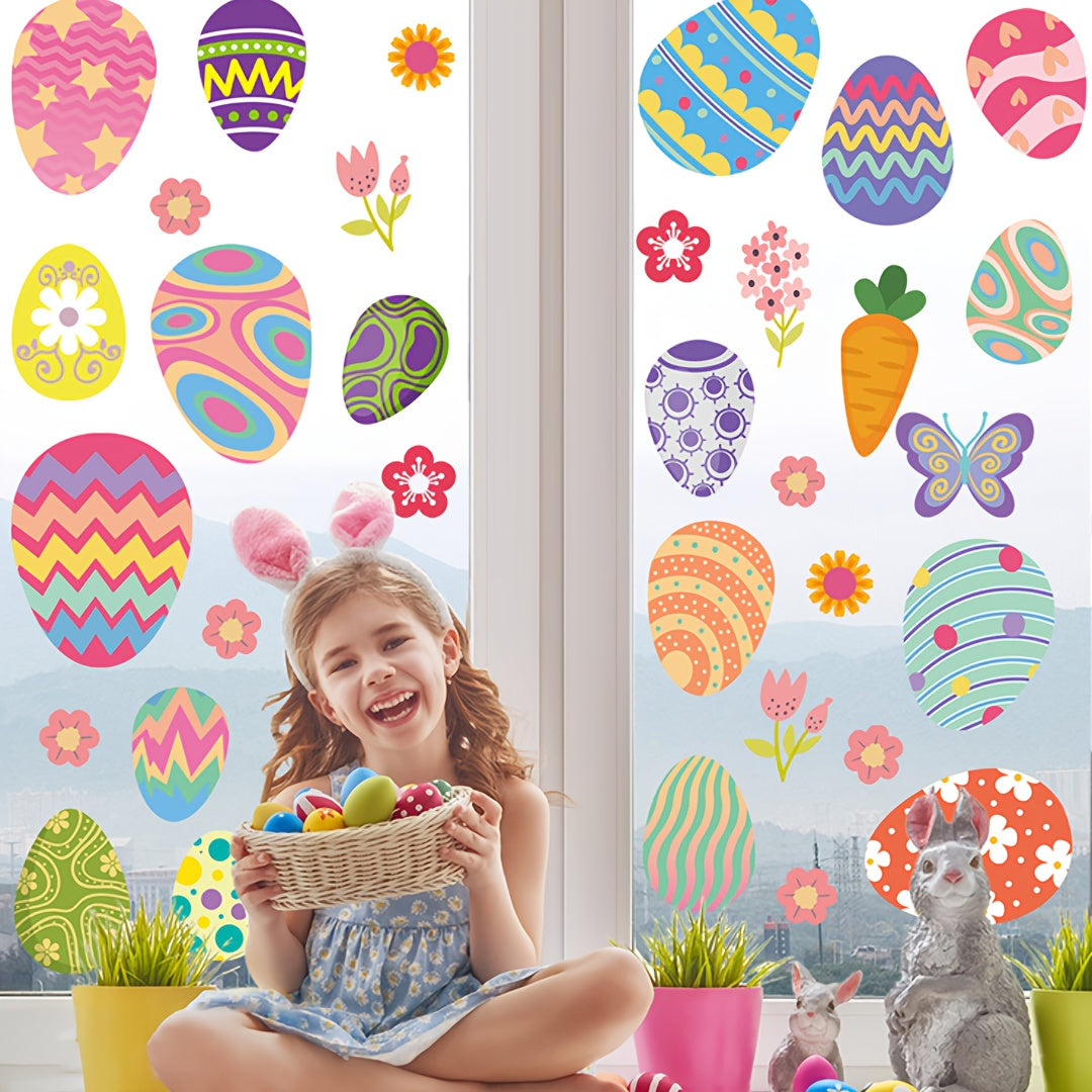 Easter Egg Window Clings 9 Sheets Battery-Free Easy to Apply Party Decor