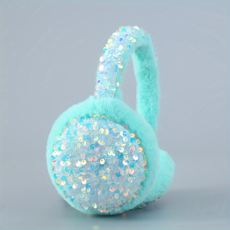 Plush Cartoon Earmuffs for Winter Warmth and Fashion with Sequins
