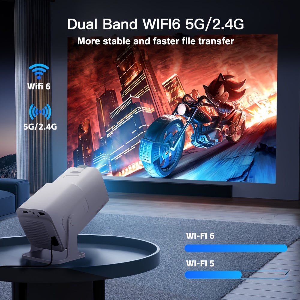 Portable 1080P LCD Projector with Android TV 11 and 180° Rotation for Camping and Home Use