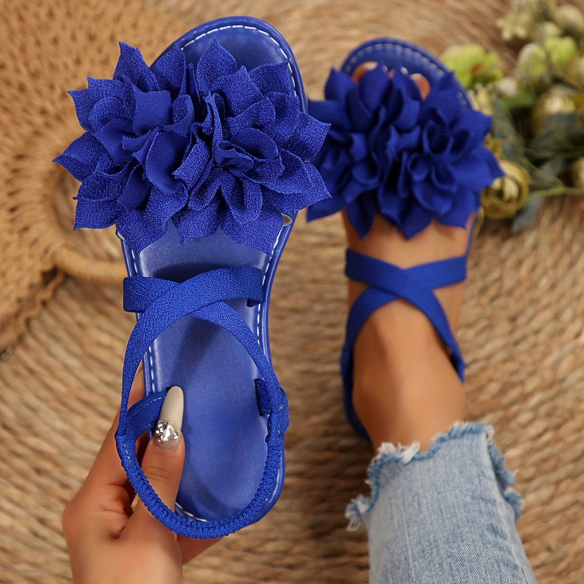 Women's Plus Size Flat Sandals Open-Toe Slip-On Casual Summer Shoes