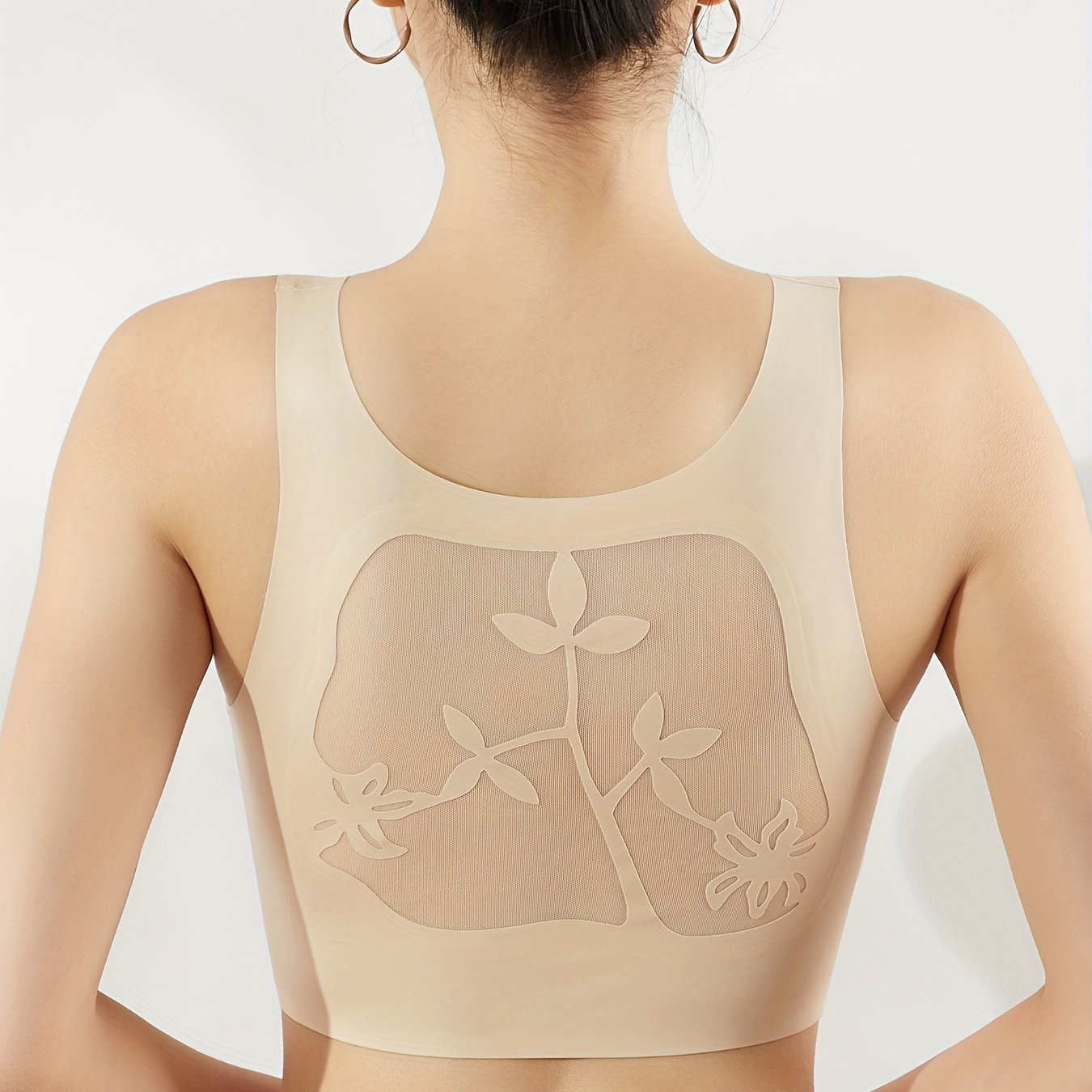 Women's Wireless Lace Back Bra with Removable Padding and Anti-Sagging Support