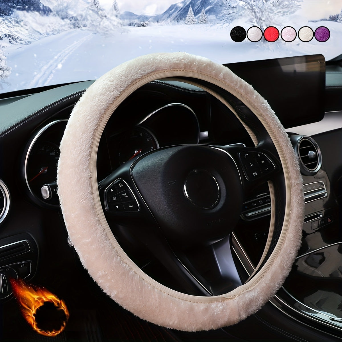 Universal qishki qisqa plush avtomobil boshqarish g'ildiragi qopqog'i 15 dyuym D-shaklida qora qizil to'q sariq kul rang bej va pushti