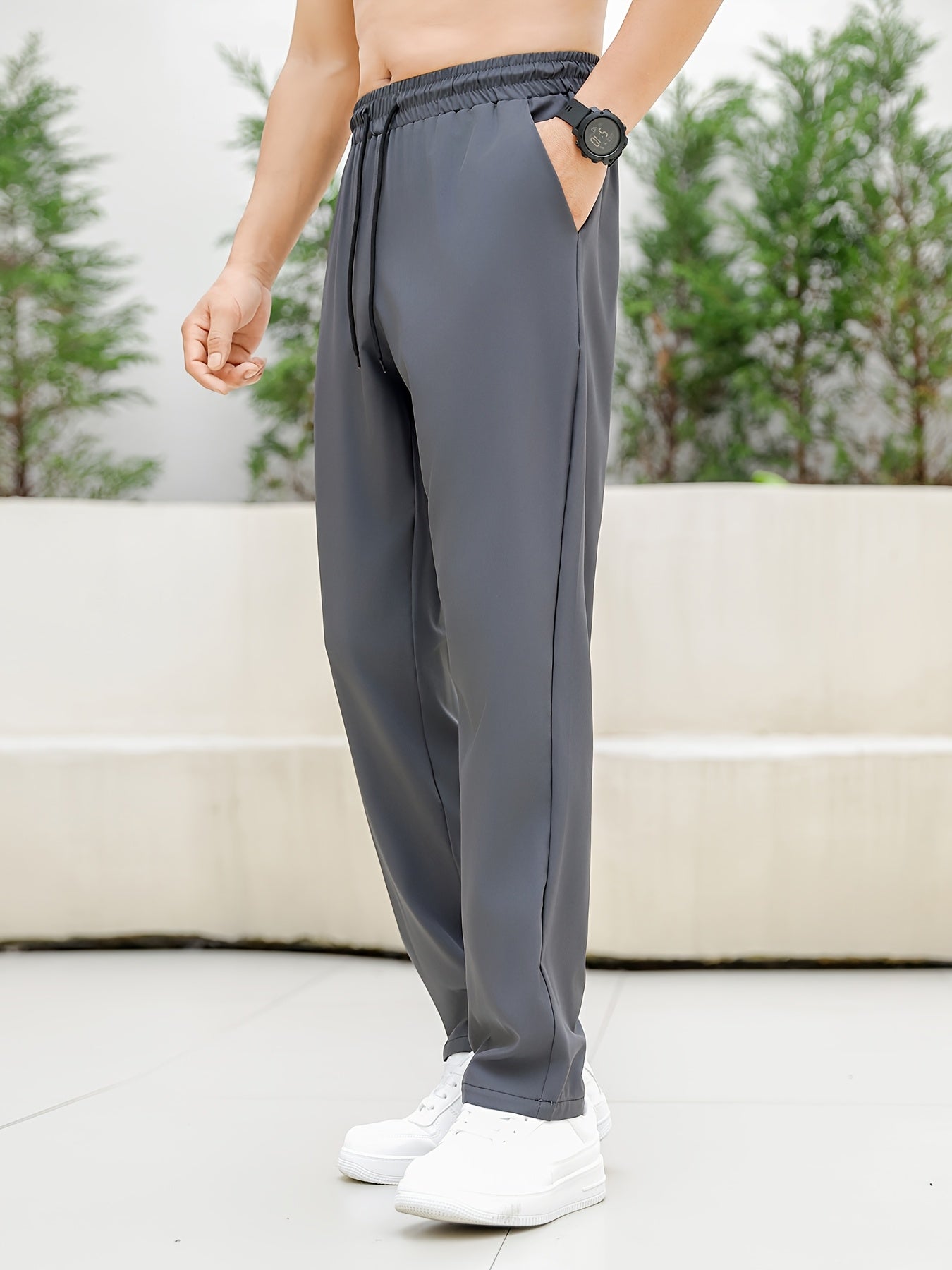 Men's 3-Pack Athletic Casual Pants Polyester Blend Straight Leg Solid Color Drawstring Waist