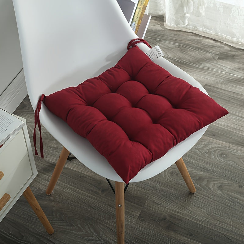 Solid Color Polyester Chair Cushion Washable Seat Pad for Dining Office Tatami