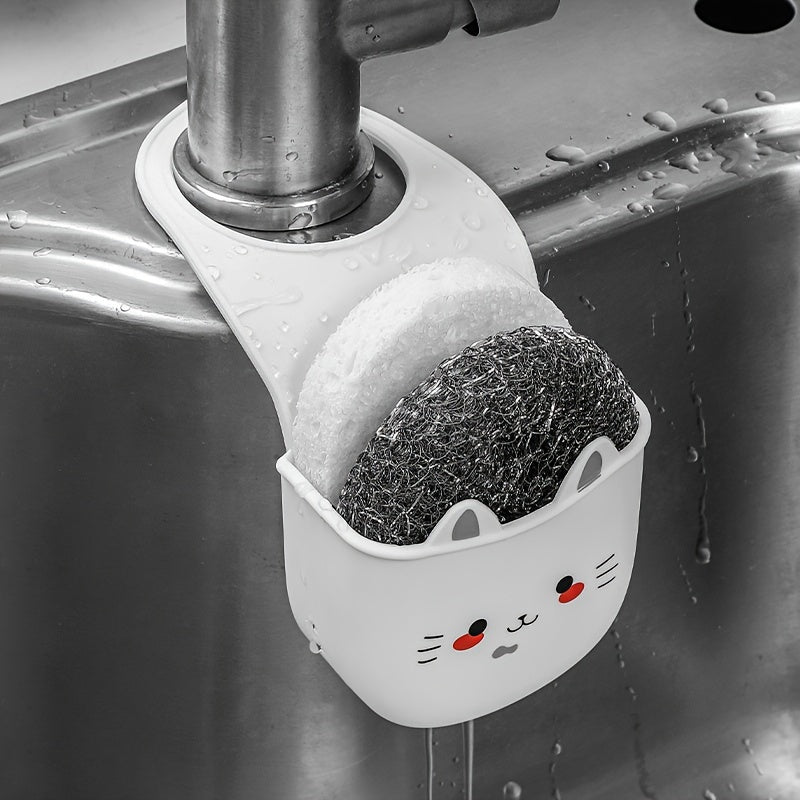 Cat-Shaped Silicone Kitchen Sink Organizer for Sponges and Scrubbers Fits Most Taps