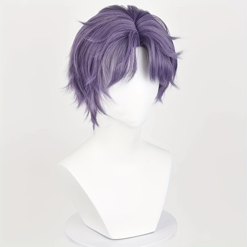 Men's Purple Short Straight Wig with Heat Resistant Synthetic Hair for Cosplay