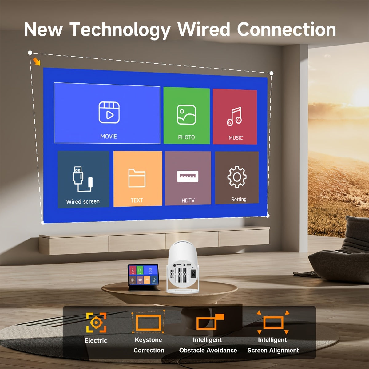 Mini Projector 4K Ultra Bright Portable with 180° Stand Home Office Party