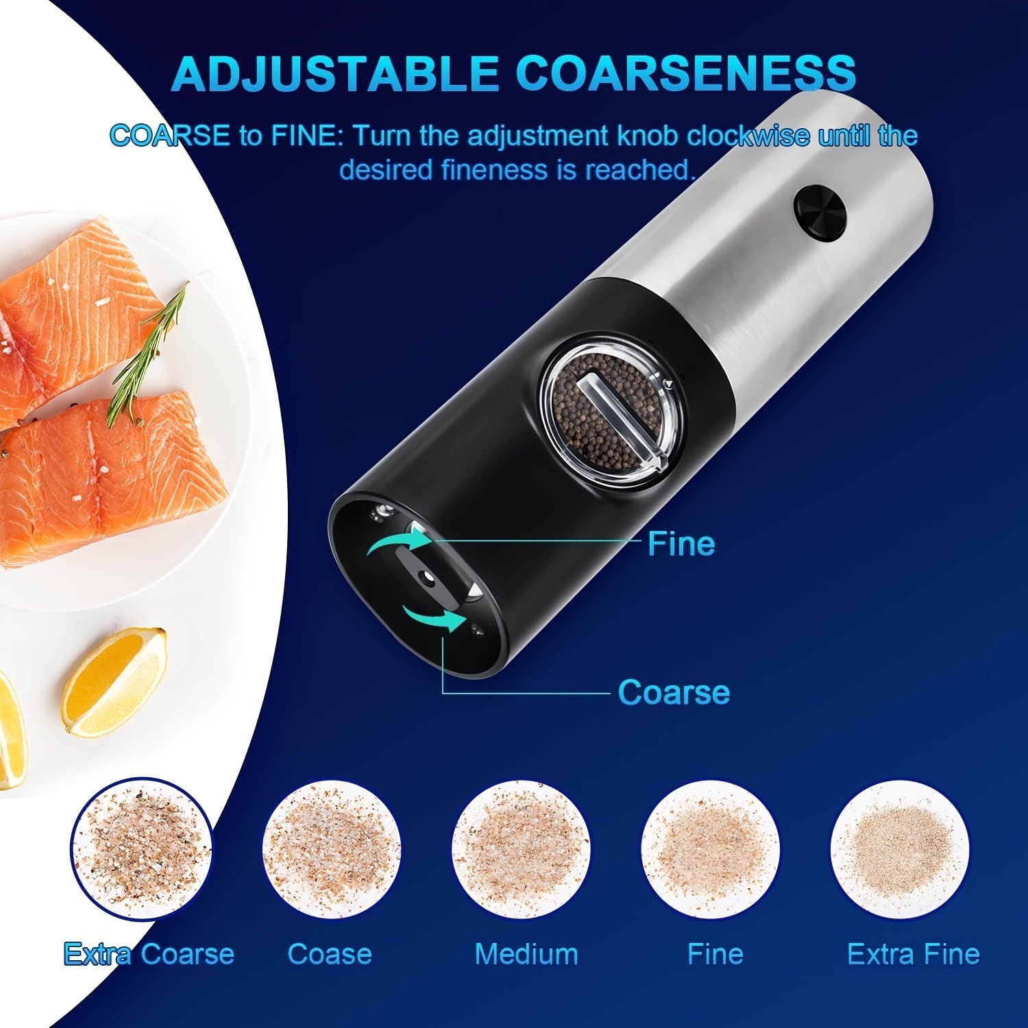 Set of 2 Stainless Steel Electric Salt and Pepper Mills with Holder