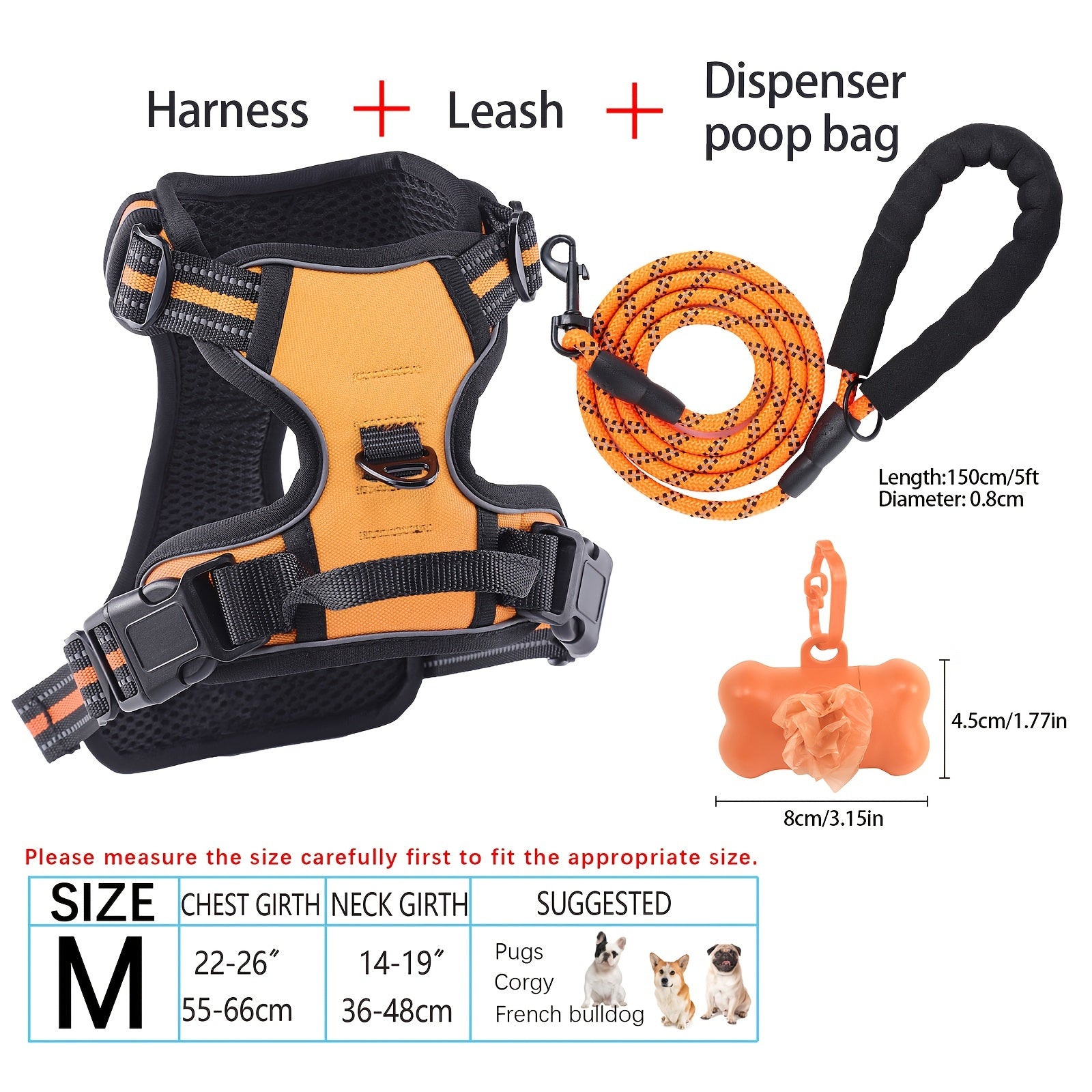 No-Pull Dog Harness and Leash Set with Reflective Features for Medium and Large Dogs