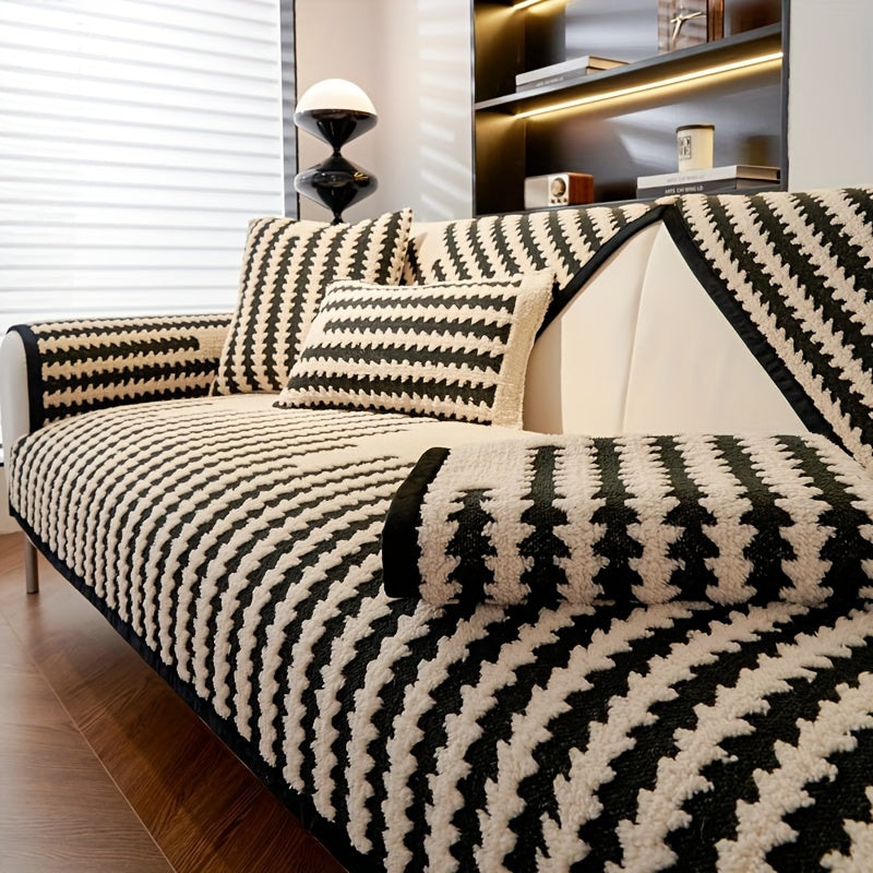 Современная накидка на нордический диван с черно-белой полоской, безопасная для домашних животных, противоскользящая, для 1-4 мест
