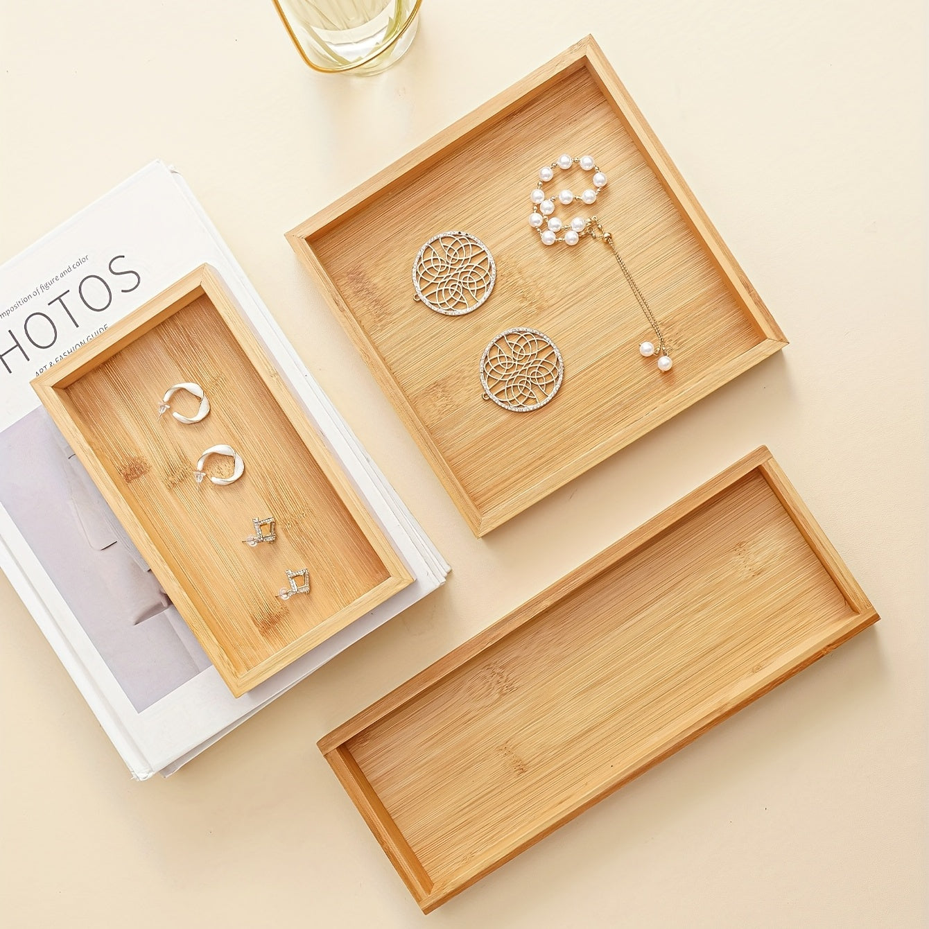 Набор подносов из бамбукового дерева 3 размера для хранения, организации, декора дома