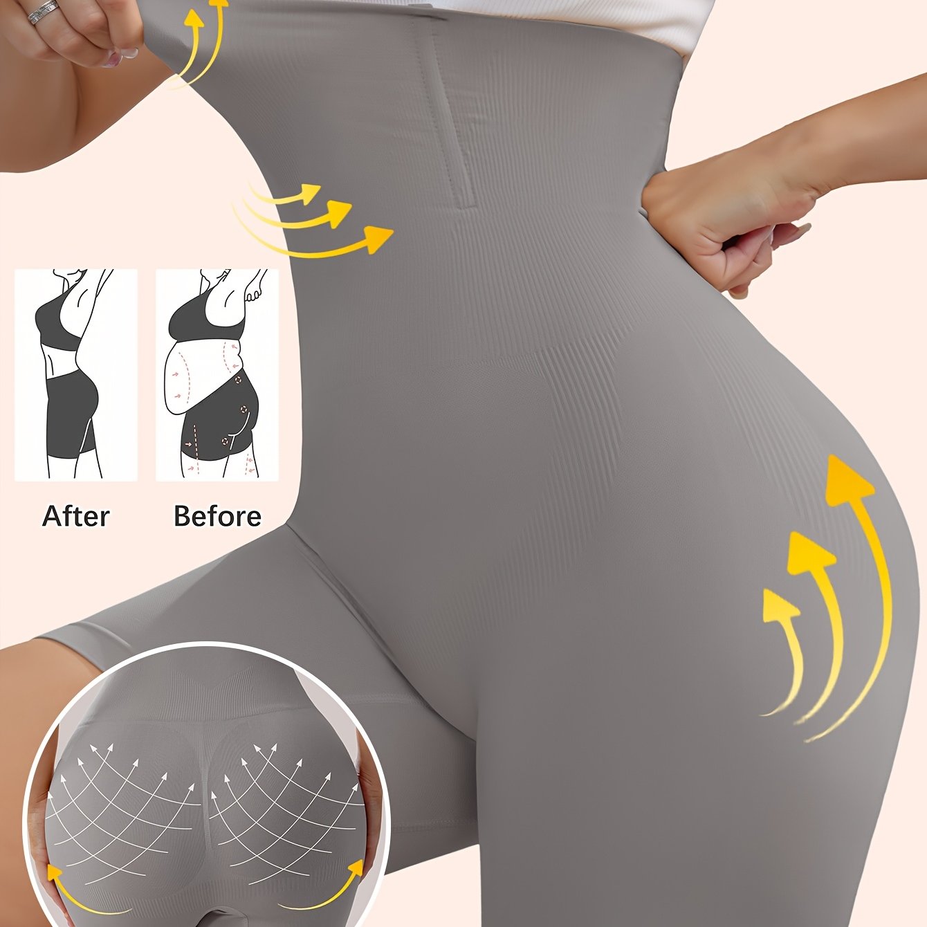 Women's High-Waist Tummy Control Shapewear Shorts Seamless Knit Polyamide Solid