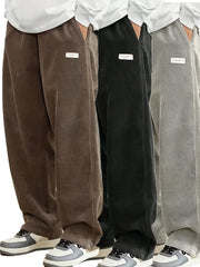 Men's Corduroy Pants Set 3 Pieces Fall Winter Loose Fit Straight Leg Polyester Alphabet Details