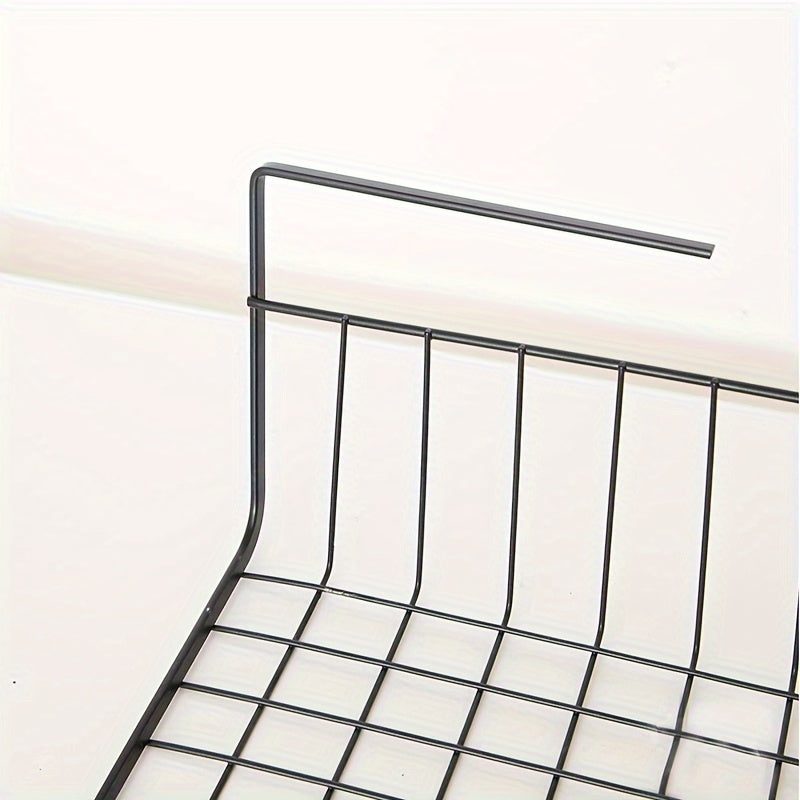 Black Cast Iron Kitchen Organizer with Under Shelf Storage and Hanging Basket