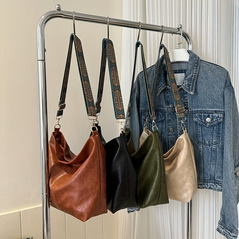 Casual PU Shoulder Bag with Detachable Totem Strap for Daily Use