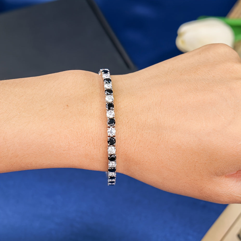 Sterling Silver and Gold Plated Tennis Bracelet with Moissanite Stones and December Birthstone