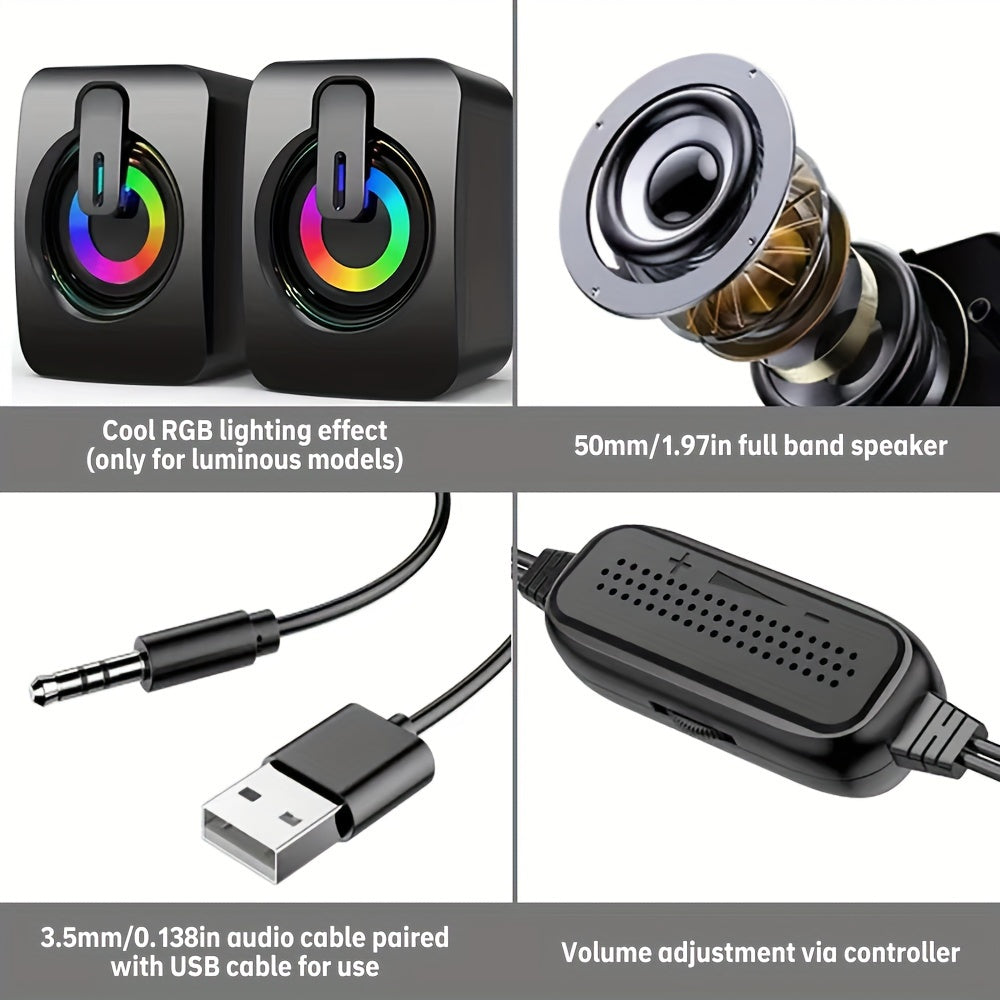 Desktop Computer Speakers with LED Lights and Microphone Stereo USB Wired