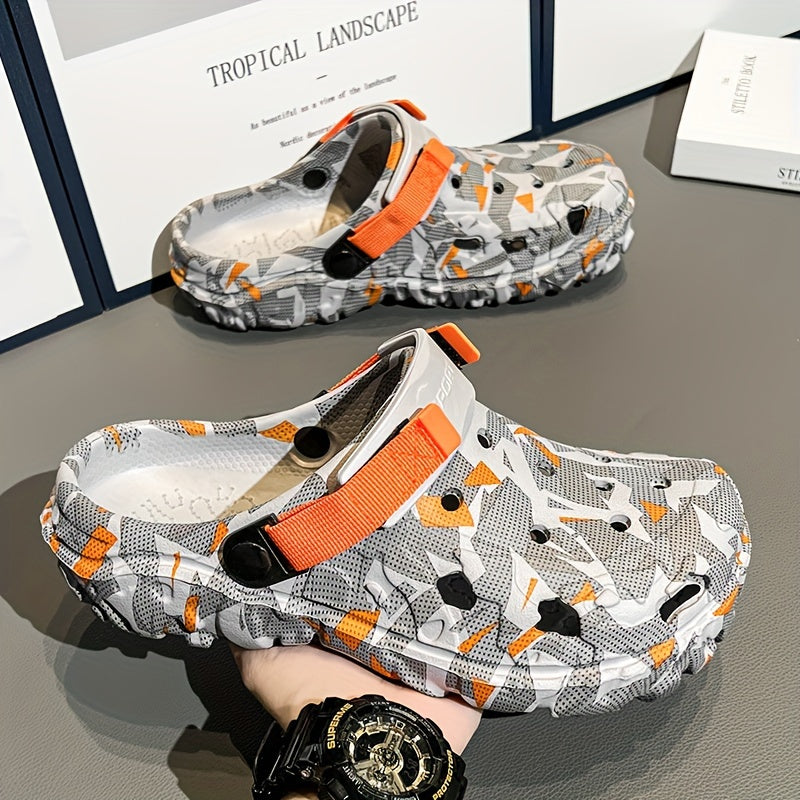 Erkaklar uchun Rangli Blokli Bo'sh Chunky Clogs, Yoz uchun Mustahkam va Havo O'tkazuvchi EVA Slippers.