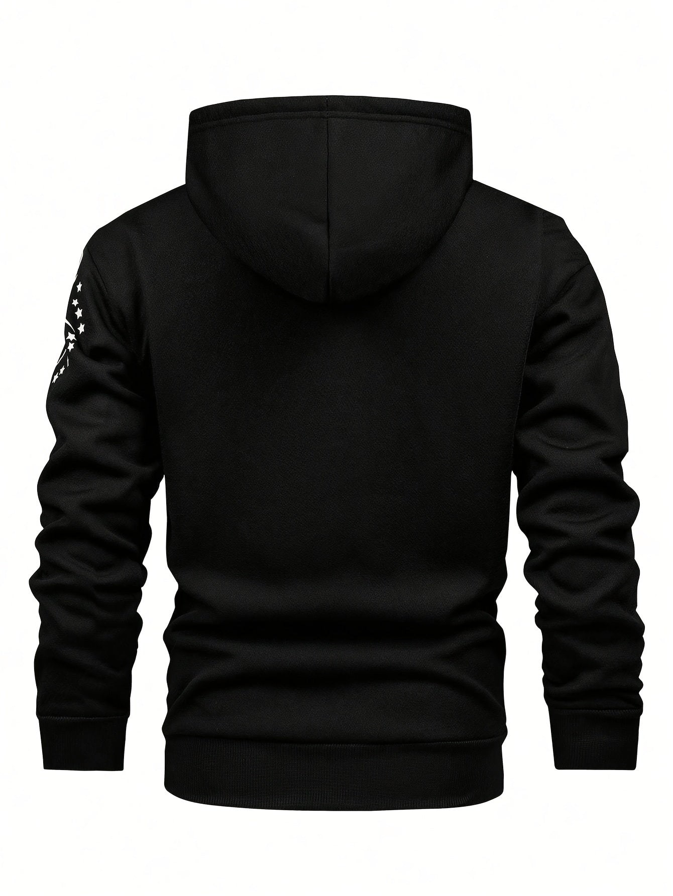 Men's Hooded Jacket with Print Pattern Polyester Knit Fabric Regular Fit Zipper Pockets for Fall Winter