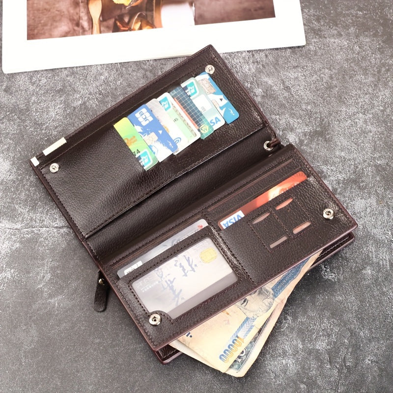 Black RFID Blocking Zipper Bifold Wallet for Men and Women with Card Slots and Detachable Pouch