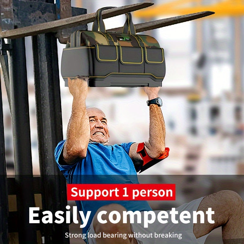 14-Inch Camouflage Waterproof Oxford Tool Bag with Multiple Pockets and Reflective Stripes