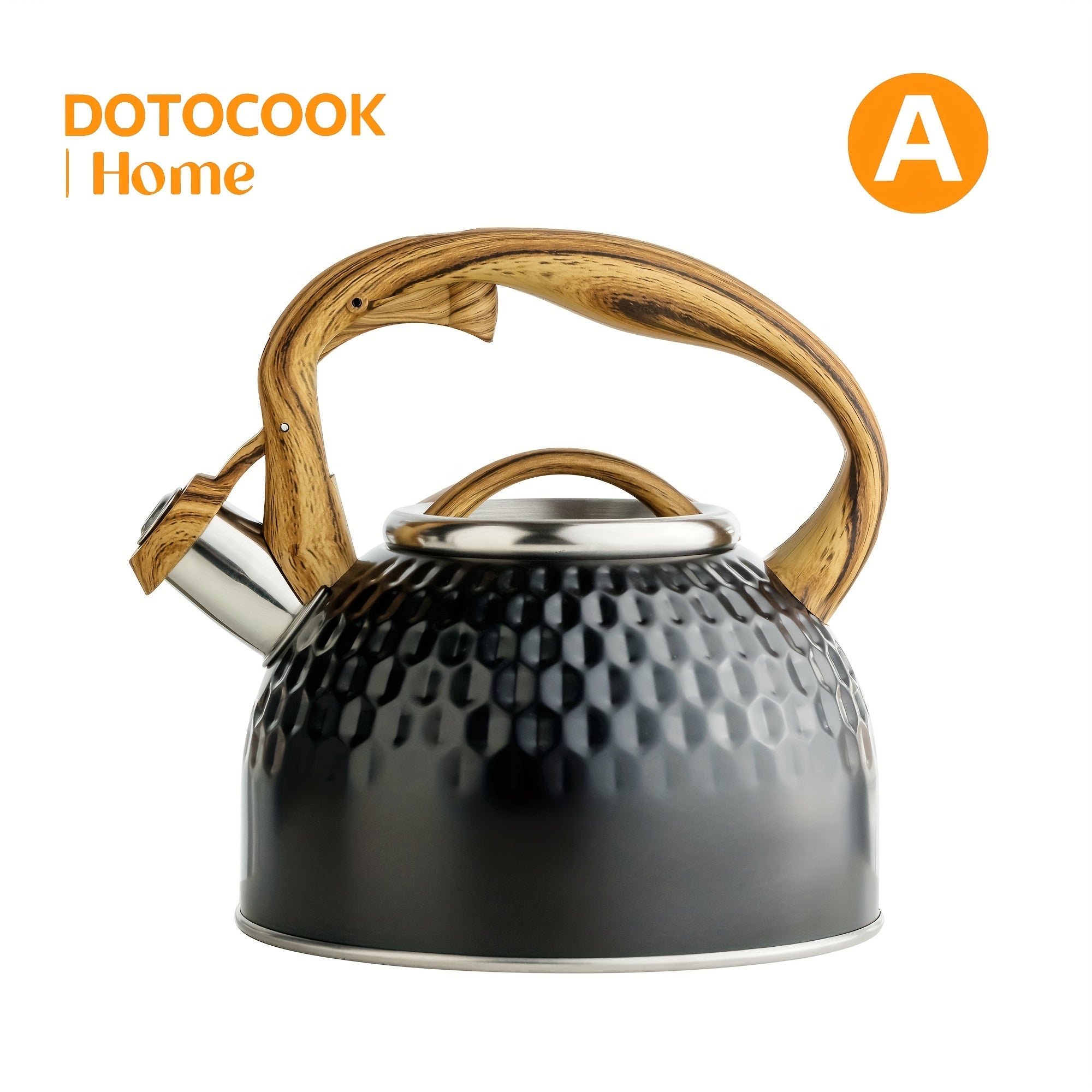 Stainless Steel 2.5L Tea Kettle with Wooden Handle, Loud Whistle, Button Control