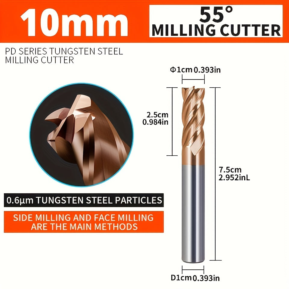 55 Degree Bronze Tungsten Steel Milling Cutter with 4 Blades Coated Carbide End Mill for CNC Machining