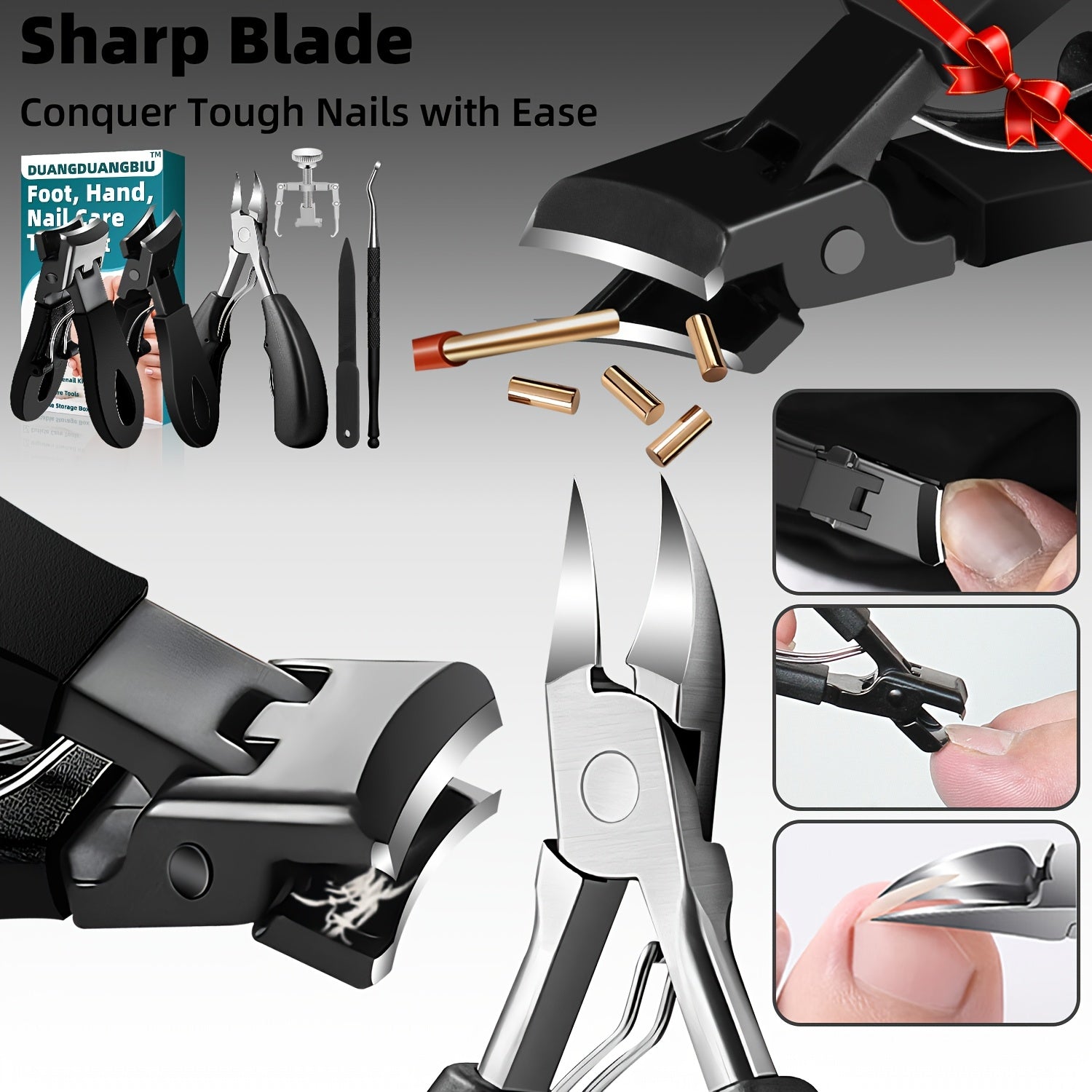 6pcs Ingrown Toenail Care Kit with Wide Jaw Clippers for Thick Nails and Pedicure Tools