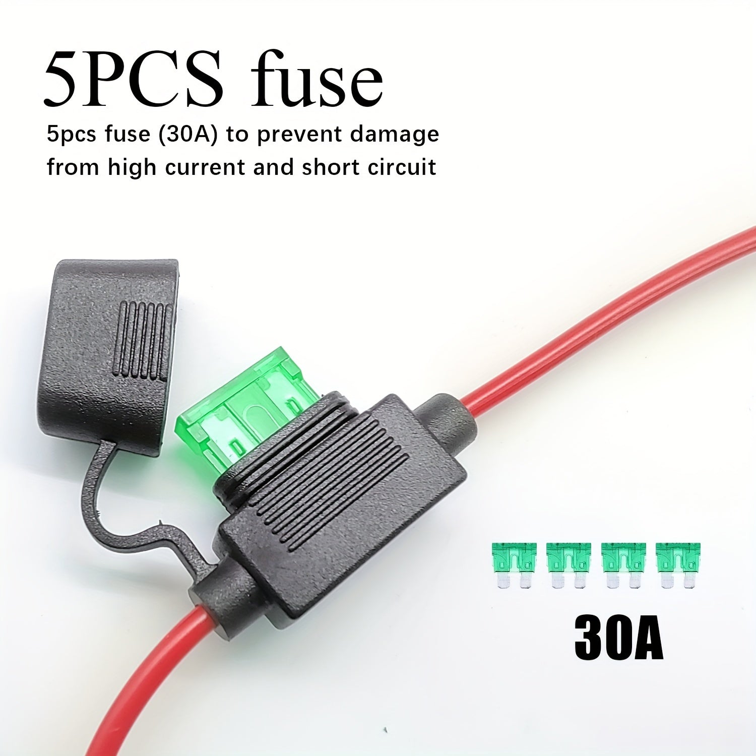 5 Sets In-Line Fuse Holders 12AWG Wiring Harness 30A Blade Automotive