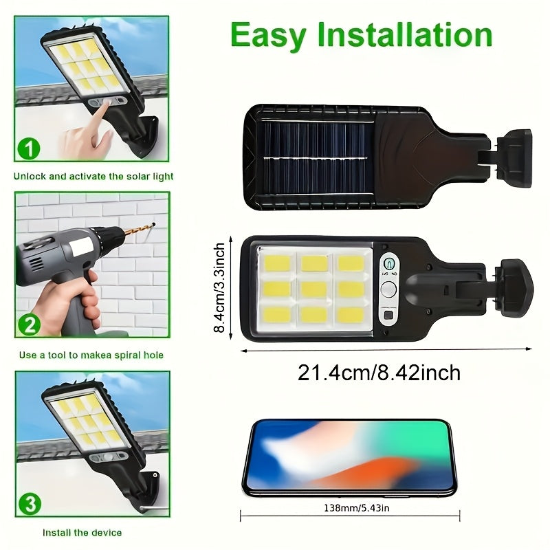 Farol de inundación solar con control remoto 90 COB LED sensor de movimiento montaje semi empotrado batería de litio recargable
