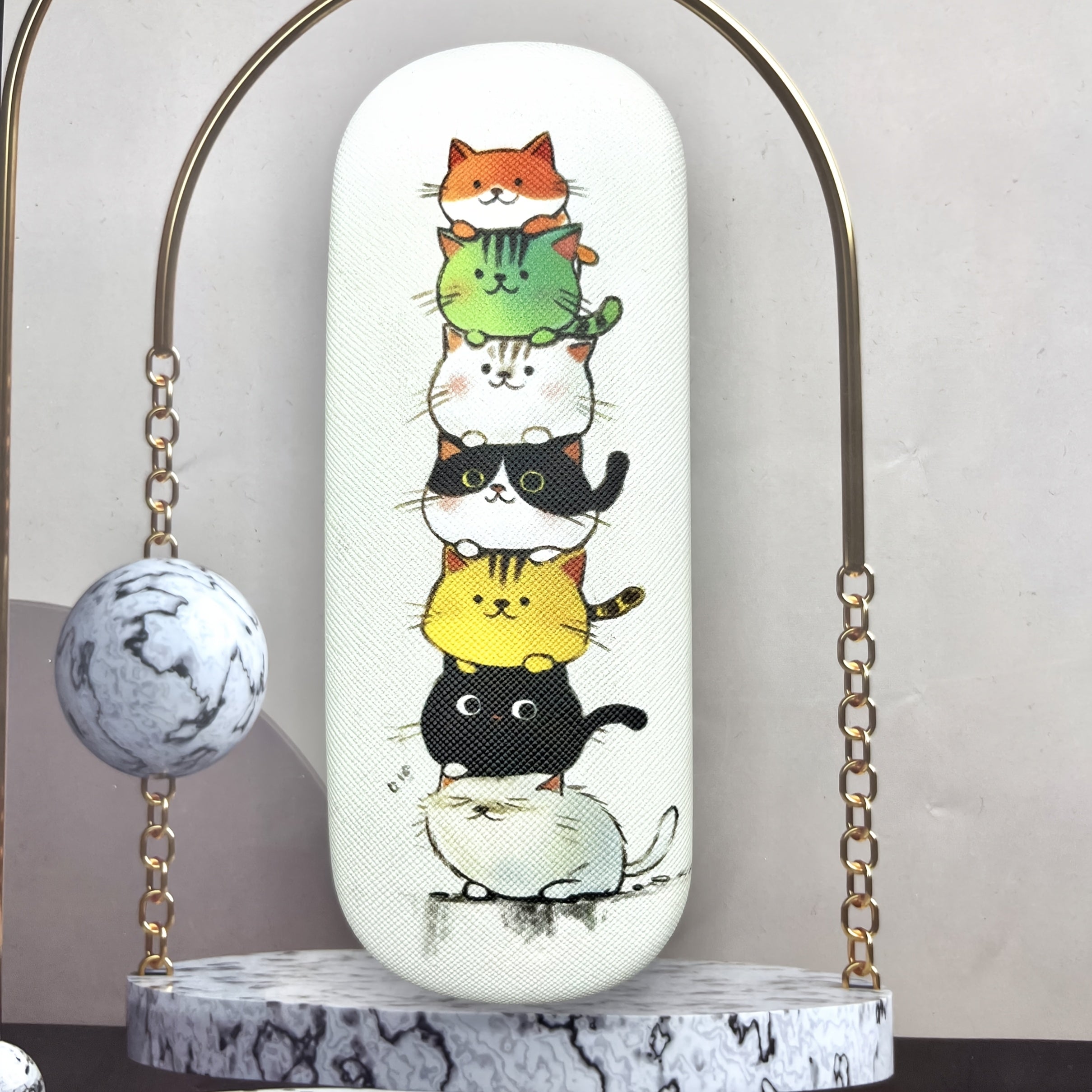 Retina ko'zoynaklar uchun temir ramkali va aylana shaklidagi mushukcha motivli mushuk ilhomlantirgan ko'zoynak qutisi