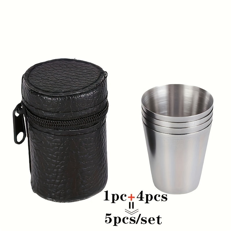 Set of 5 Stainless Steel Cups 30ml for Outdoor Travel and Parties