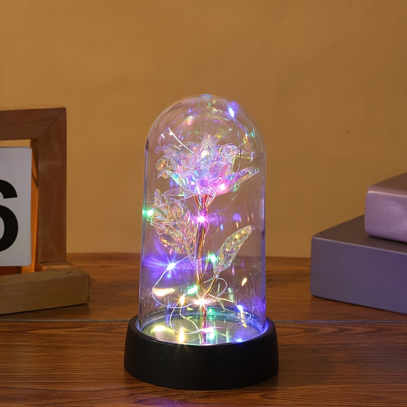 Золотая стеклянная лампа с вечной розой, работающая на батарейках, домашний декор, романтический подарок