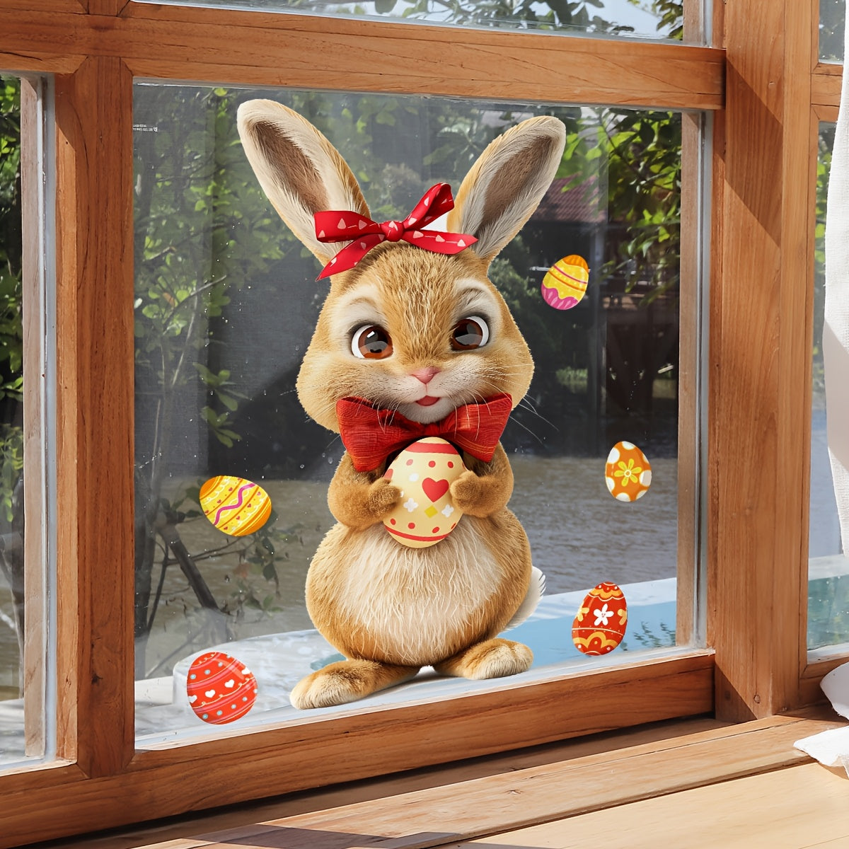 Easter Window Sticker Rabbit Egg Silk Double-Sided Adhesive 20x30cm Decoration