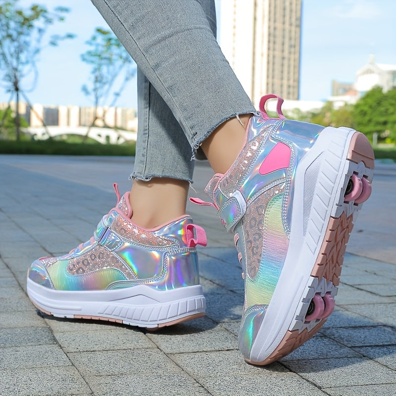 Kids Mid-Top Walking Shoes with Detachable Roller Skates for Boys and Girls