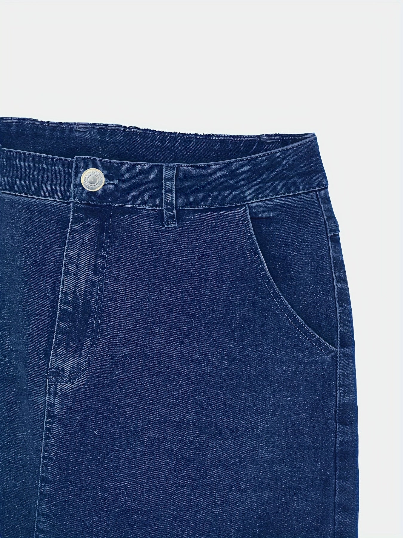 Women's Washed Denim Midi Skirt with Pockets, High-Waisted, Casual Cargo