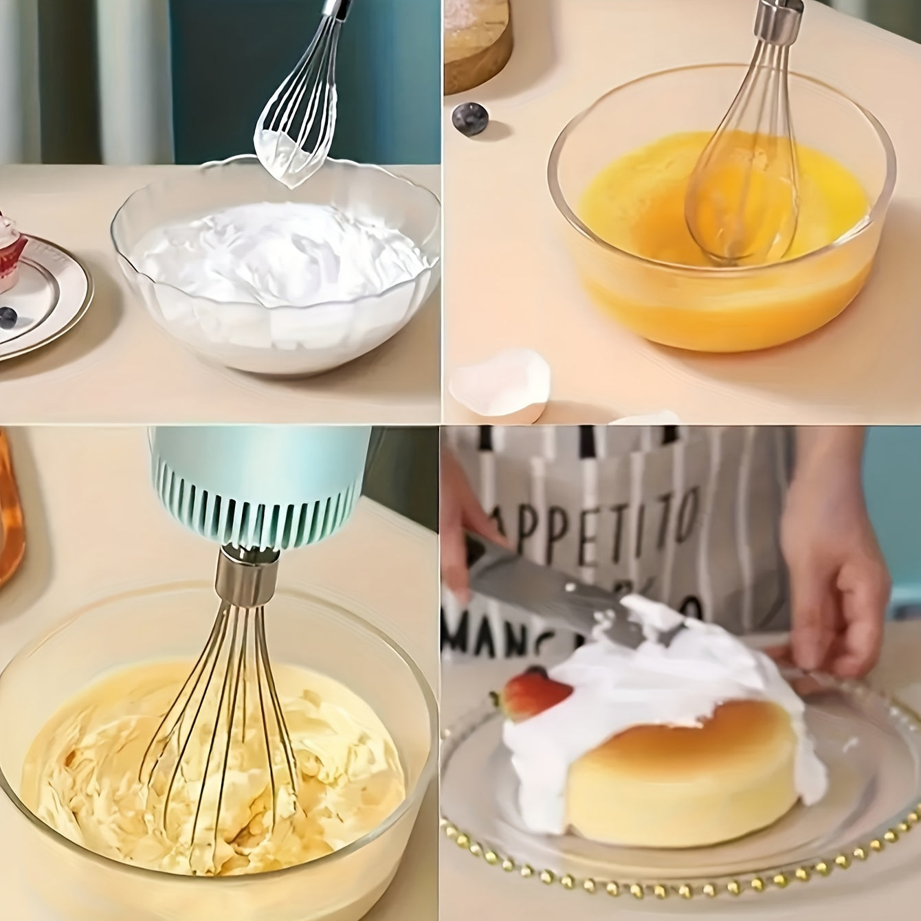 Batidora de mano recargable por USB con 3 velocidades y accesorio batidor para procesamiento de alimentos