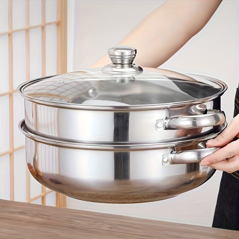 Stainless Steel 2-Tier Steamer Pot with Lid for Vegetables Dumplings Stocks