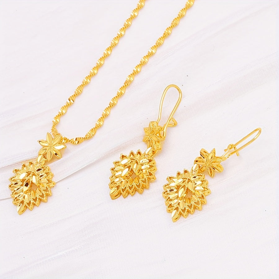 Gold Plated Leaf Jewelry Set Earrings and Necklace for Weddings Formal Occasions