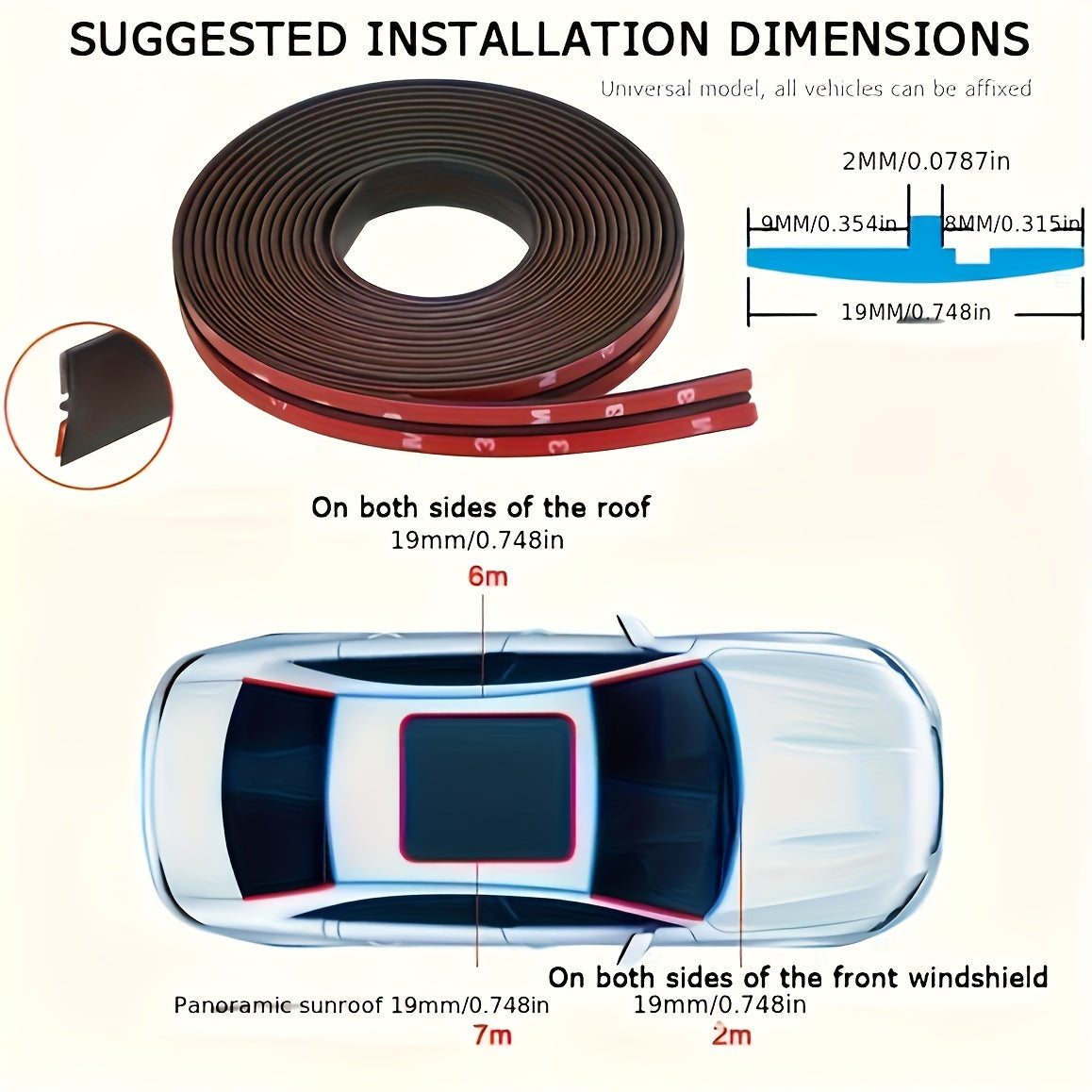 Car Windshield Seal Rubber Strip Weatherproof Soundproof Dustproof 4m 14mm Wide