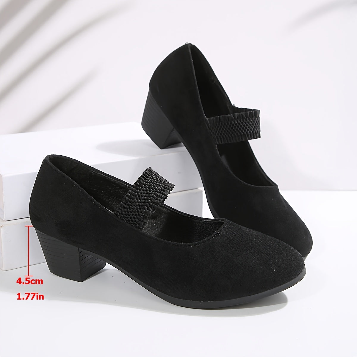 Women's Plus Size Chunky Heel Pumps Black Slip-On Comfort Shoes