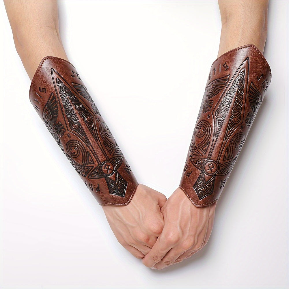 Medieval Knight Arm Guards Faux Leather Wristbands Vintage Style Cosplay Event Accessories