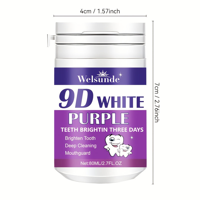 9D White Purple Tooth Powder Deep Cleans Brightens Breath 80g