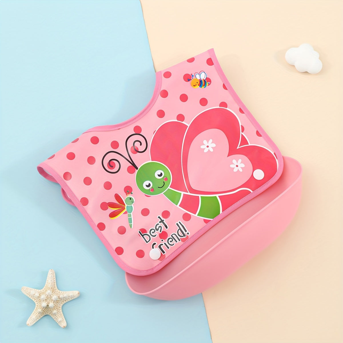 Kids Waterproof Cartoon Bib for Ages 0+ and 3+ in Mixed Colors with Easy Clean Detachable Design