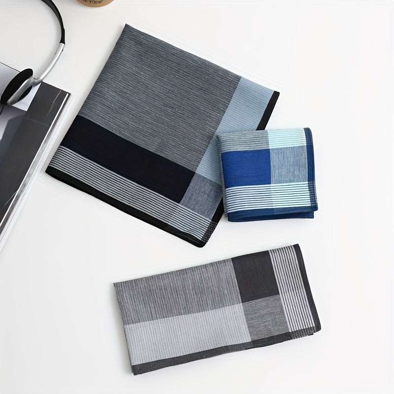 Men's Cotton Handkerchiefs Pack of 3 Lightweight Yarn-Dyed Plaid Quick-Dry Absorbent