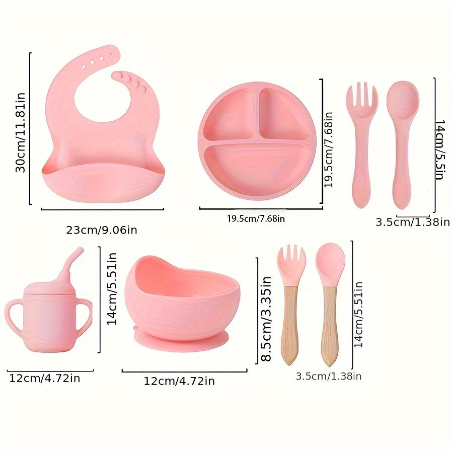 Baby Feeding Set Silicone for Babies 0-3 Months with Suction Plate Bowl Spoons Forks Bib Snack Cup
