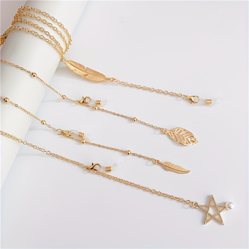 Pentagram Barglari Pendant Ko'zoynak Zanjir To'plami - Erkaklar va Ayollar uchun Zamonaviy Ko'zoynak Tasmali Egallovlar, Saqlovchi To'plar bilan. Metall Niqob Ko'zoynak Aksessuarlarini o'z ichiga oladi.